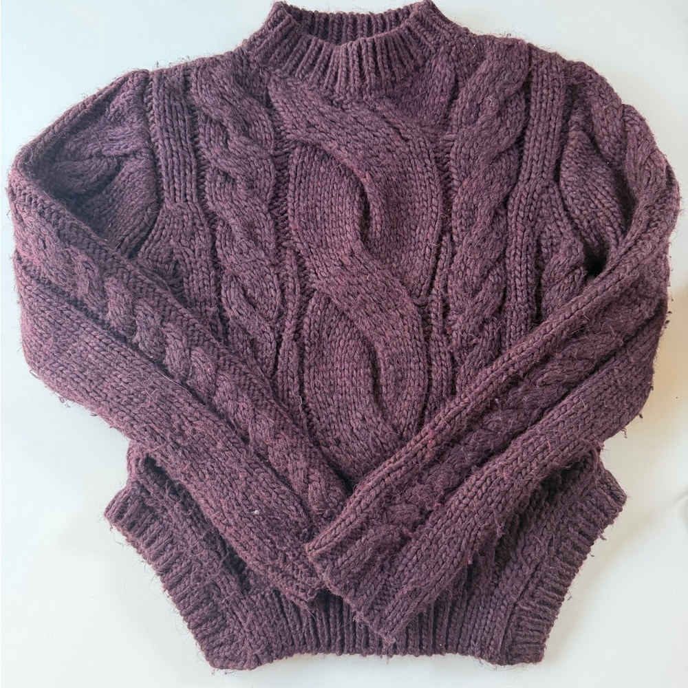 Carven Cable Knit Turtleneck Sweater in Plum Purple - Made in France - Size S